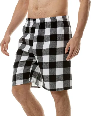 Lu's Chic Men's Soft Pajama Shorts Mid Rise Flannel Lounge Bottoms Comfy Plaid Printed Elastic Waist