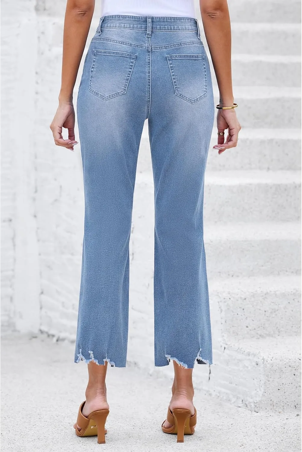luvamia Wide Leg Jeans for Women Trendy High Waisted Flare Ripped Cropped Jeans Stretchy Distressed Denim Pants Raw Hem