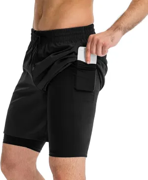 Men 2 in 1 Running Shorts Breathable Quick Dry Workout Active Shorts with Phone Pocket for Basketball Traning Running