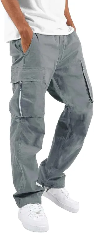 Men Cargo Pants Casual Relaxed Fit Work Pants Baggy Drawstring Elastic Waist Pants Straight Legs Fall Trousers
