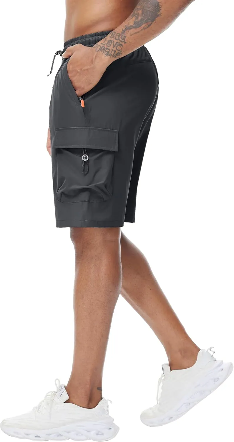 Men's 9" Cargo Shorts with Elastic Waistband - Utility Work Shorts with 5 Pockets no Lined Stretch Outdoor Hiking Shorts