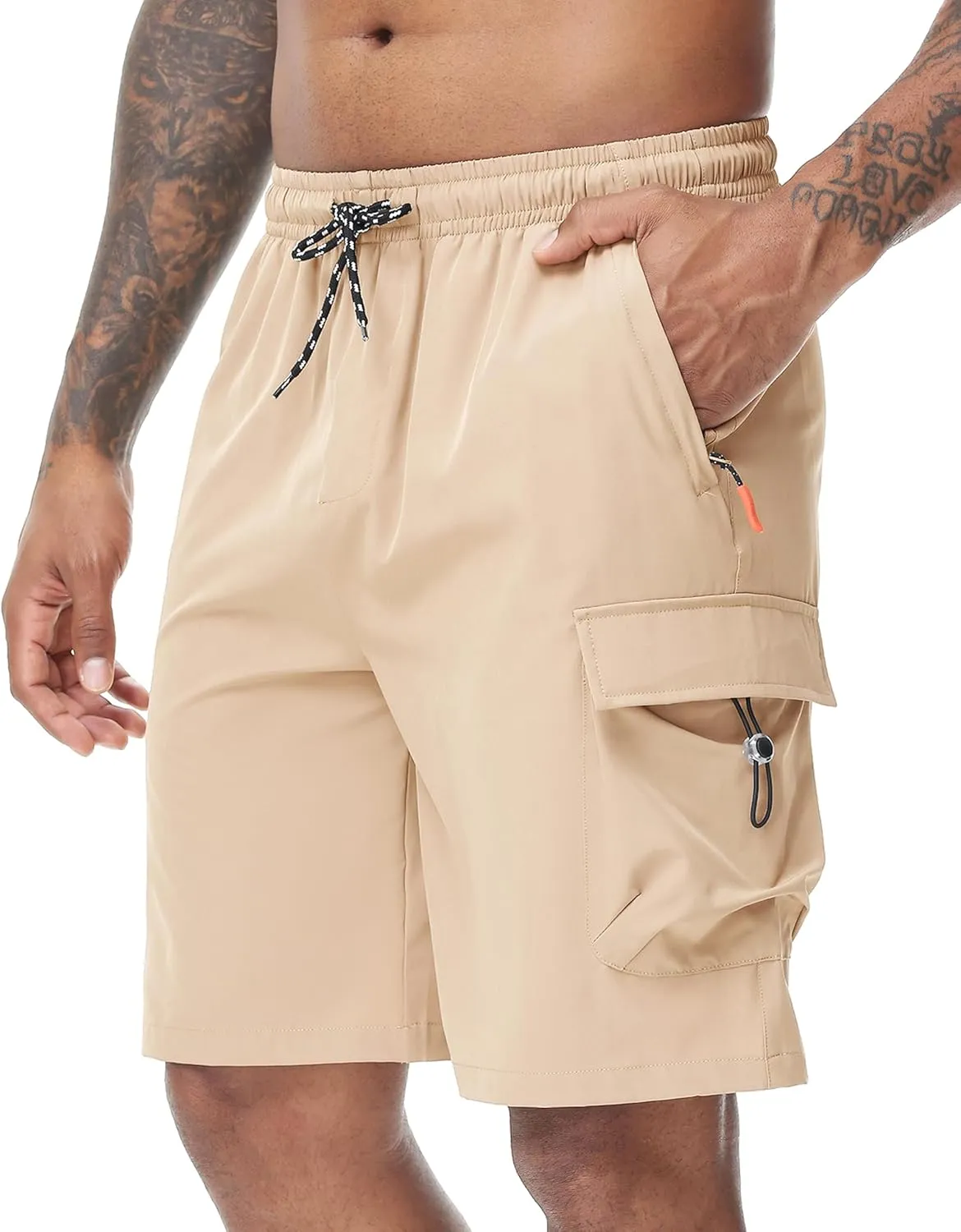 Men's 9" Cargo Shorts with Elastic Waistband - Utility Work Shorts with 5 Pockets no Lined Stretch Outdoor Hiking Shorts