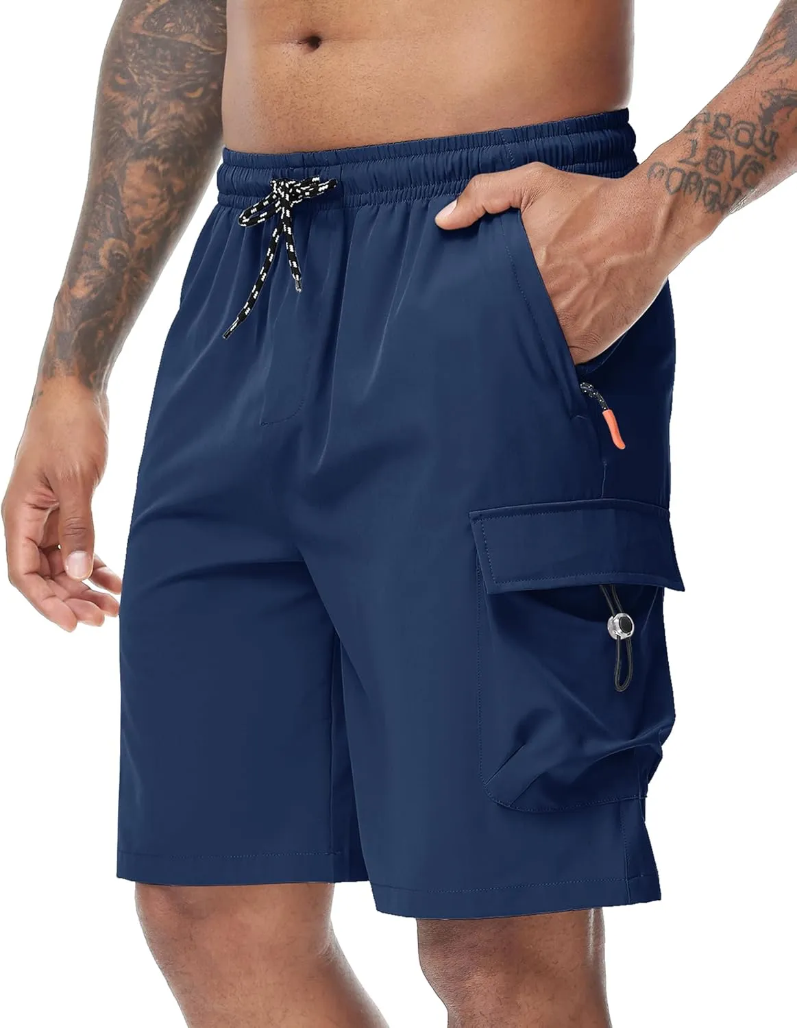 Men's 9" Cargo Shorts with Elastic Waistband - Utility Work Shorts with 5 Pockets no Lined Stretch Outdoor Hiking Shorts