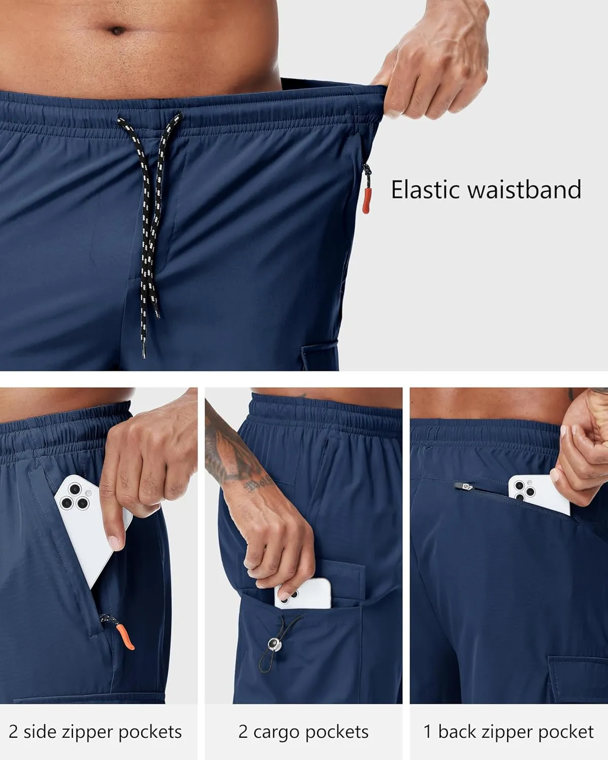 Men's 9" Cargo Shorts with Elastic Waistband - Utility Work Shorts with 5 Pockets no Lined Stretch Outdoor Hiking Shorts