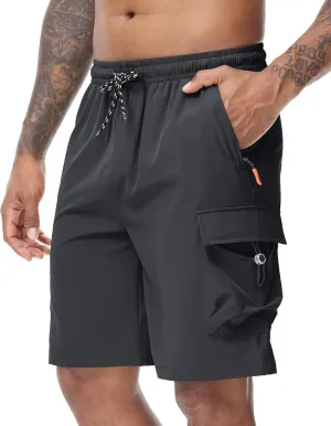 Men's 9" Cargo Shorts with Elastic Waistband - Utility Work Shorts with 5 Pockets no Lined Stretch Outdoor Hiking Shorts