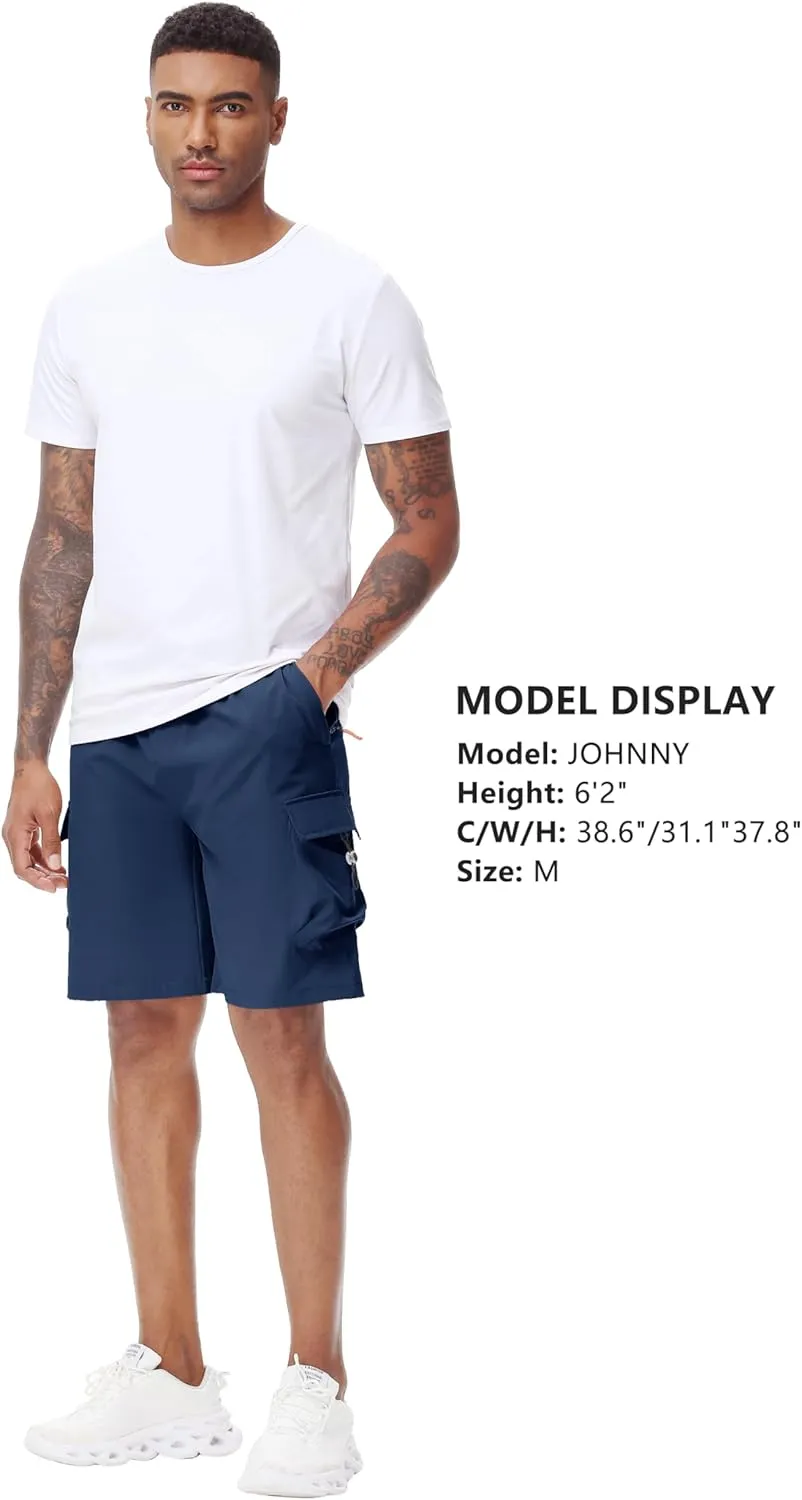 Men's 9" Cargo Shorts with Elastic Waistband - Utility Work Shorts with 5 Pockets no Lined Stretch Outdoor Hiking Shorts