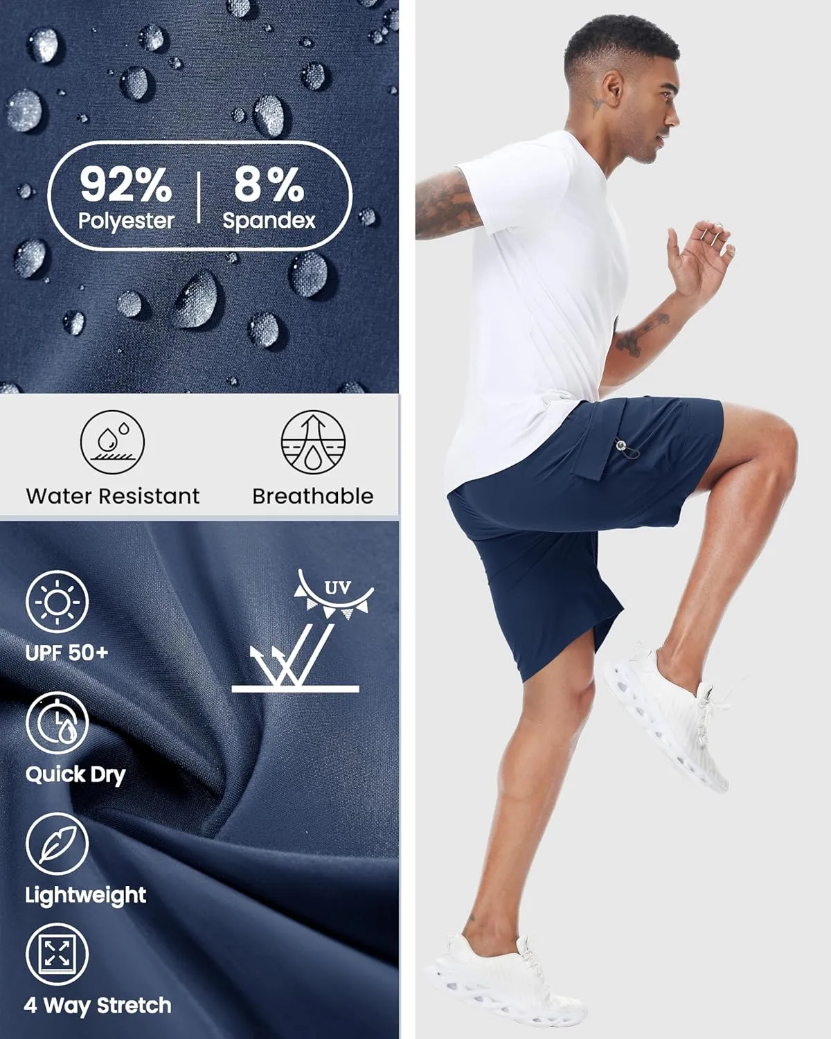 Men's 9" Cargo Shorts with Elastic Waistband - Utility Work Shorts with 5 Pockets no Lined Stretch Outdoor Hiking Shorts