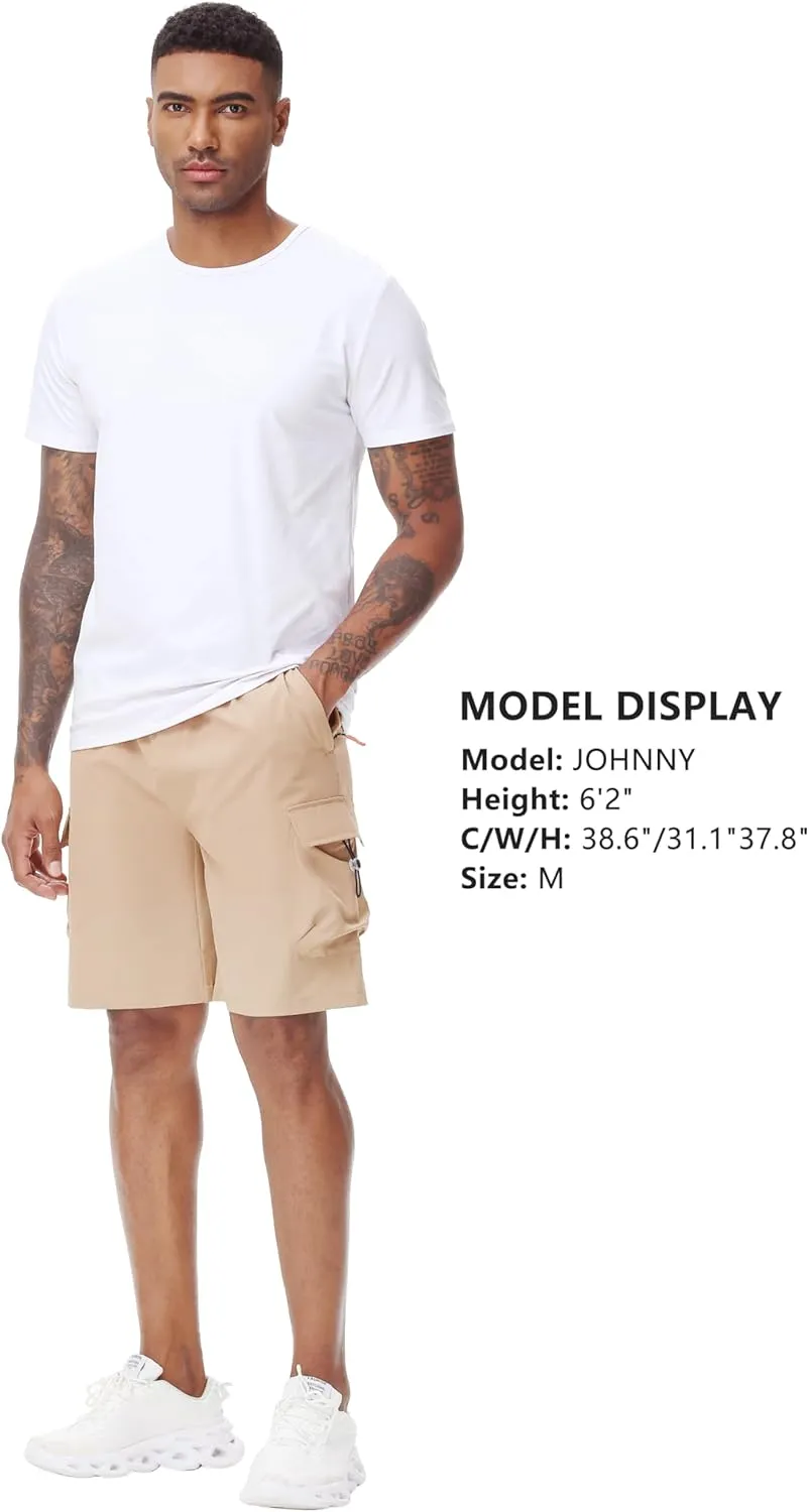 Men's 9" Cargo Shorts with Elastic Waistband - Utility Work Shorts with 5 Pockets no Lined Stretch Outdoor Hiking Shorts