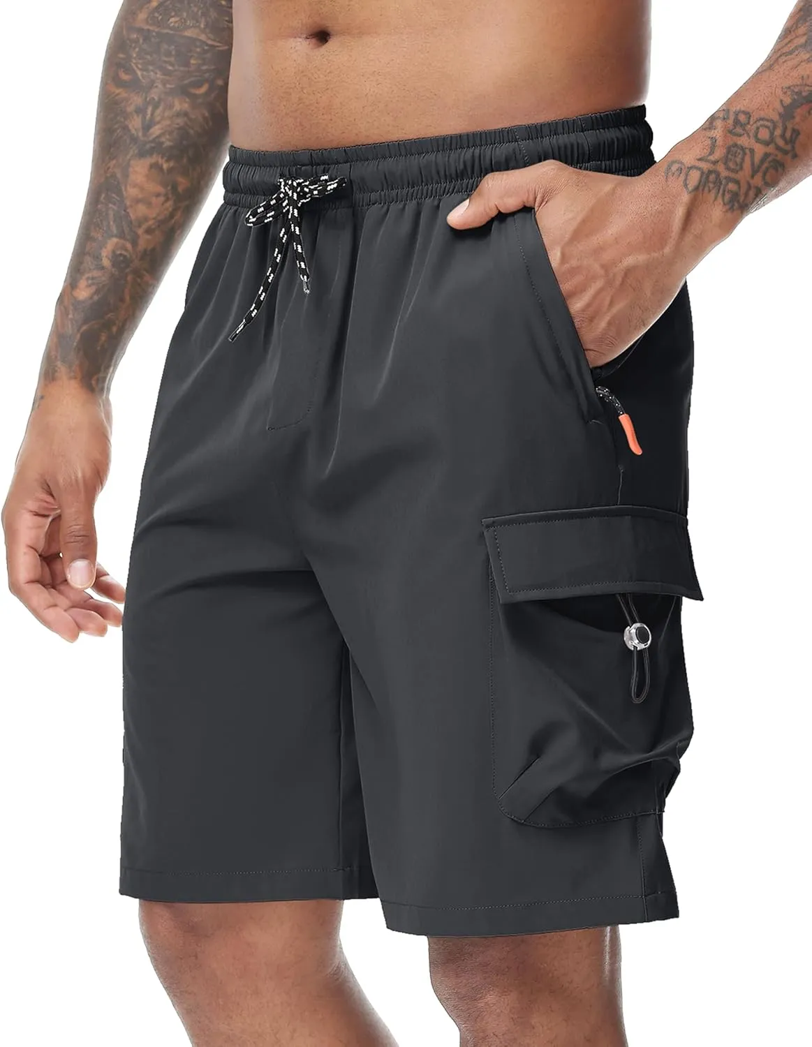 Men's 9" Cargo Shorts with Elastic Waistband - Utility Work Shorts with 5 Pockets no Lined Stretch Outdoor Hiking Shorts