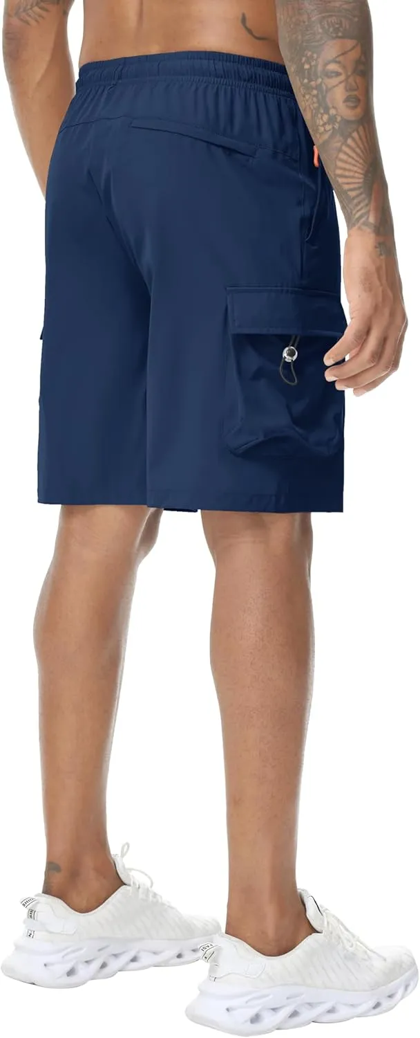Men's 9" Cargo Shorts with Elastic Waistband - Utility Work Shorts with 5 Pockets no Lined Stretch Outdoor Hiking Shorts