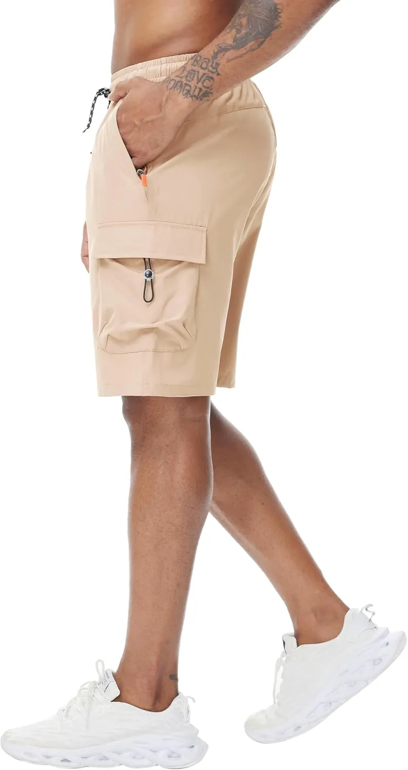 Men's 9" Cargo Shorts with Elastic Waistband - Utility Work Shorts with 5 Pockets no Lined Stretch Outdoor Hiking Shorts