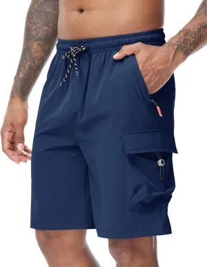 Men's 9" Cargo Shorts with Elastic Waistband - Utility Work Shorts with 5 Pockets no Lined Stretch Outdoor Hiking Shorts