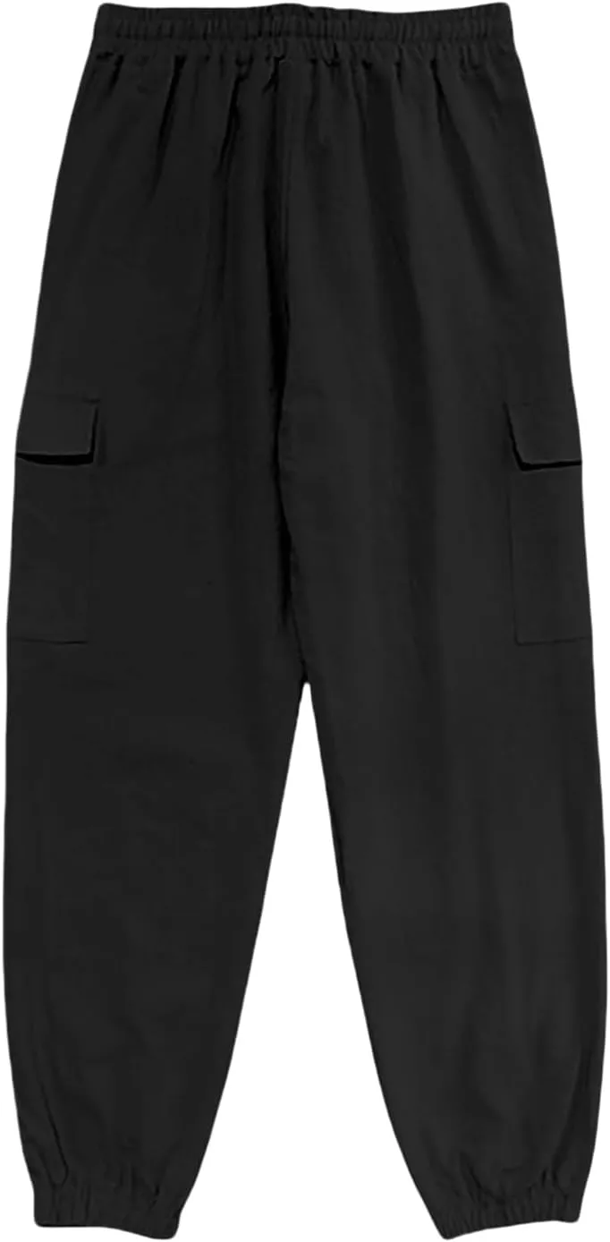 Mens Baggy Cargo Pants Casual Elastic Waist Cotton Linen Harem Pants Summer Beach Yoga Long Trousers Multi Pockets