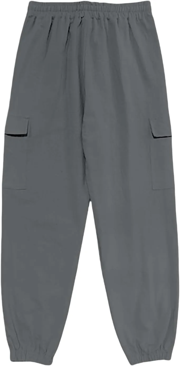 Mens Baggy Cargo Pants Casual Elastic Waist Cotton Linen Harem Pants Summer Beach Yoga Long Trousers Multi Pockets