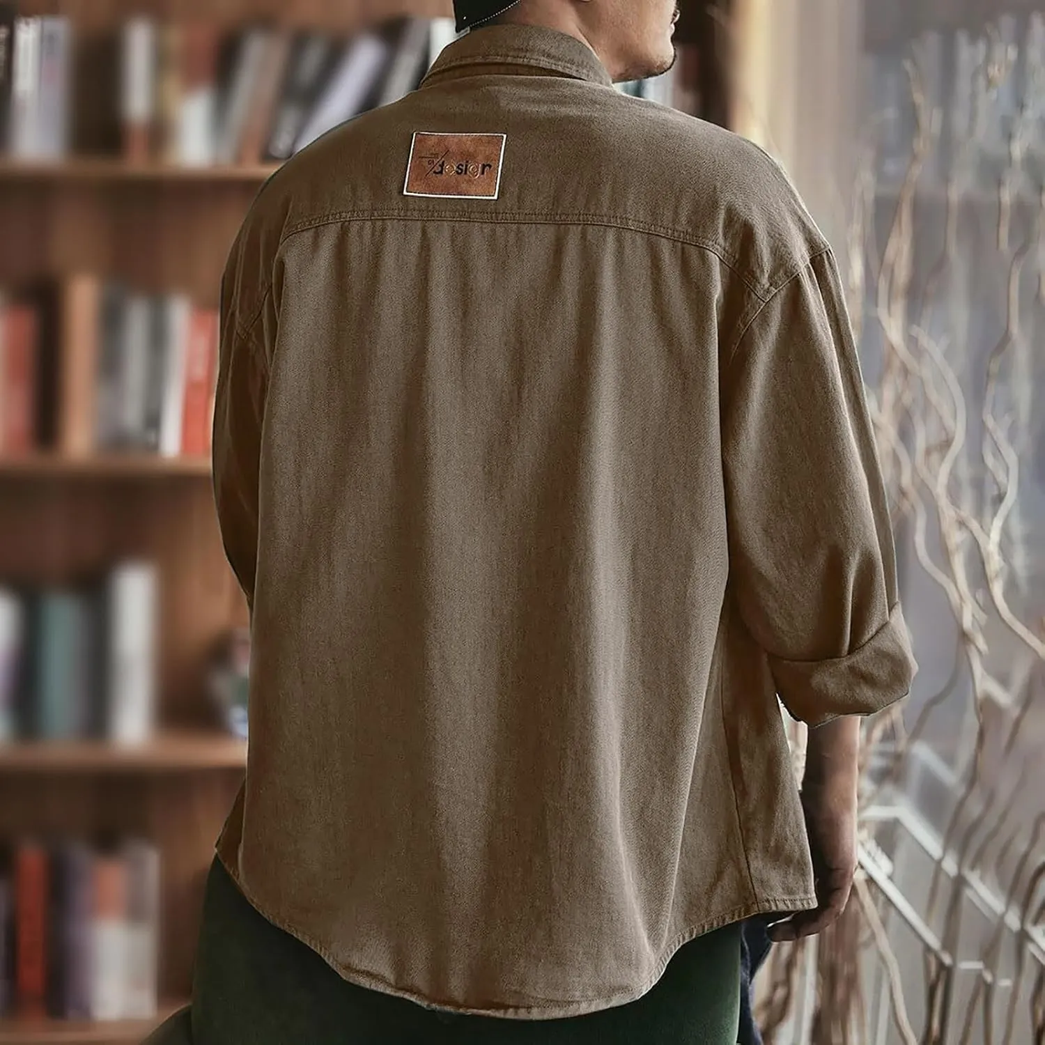 Men's Cargo Denim Jacket Long Sleeve Button Down Jean Coat with Pockets