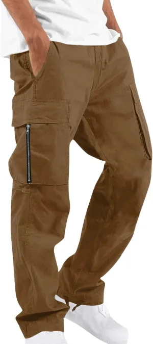 Mens Cargo Pants Casual Baggy Work Hiking Pants Relaxed Fit Summer Outdoor Workout Joggers with Multi Pockets