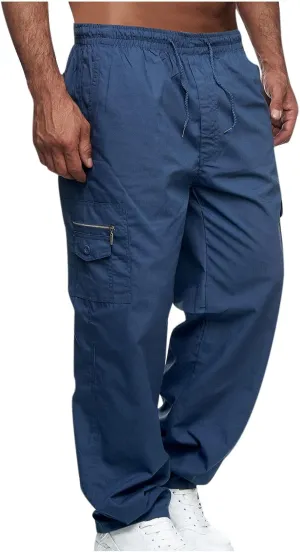 Mens Cargo Pants with Multi-Pockets Elastic Waisted Sports Pants Casual Outdoor Running Jogger Trousers Streetwear