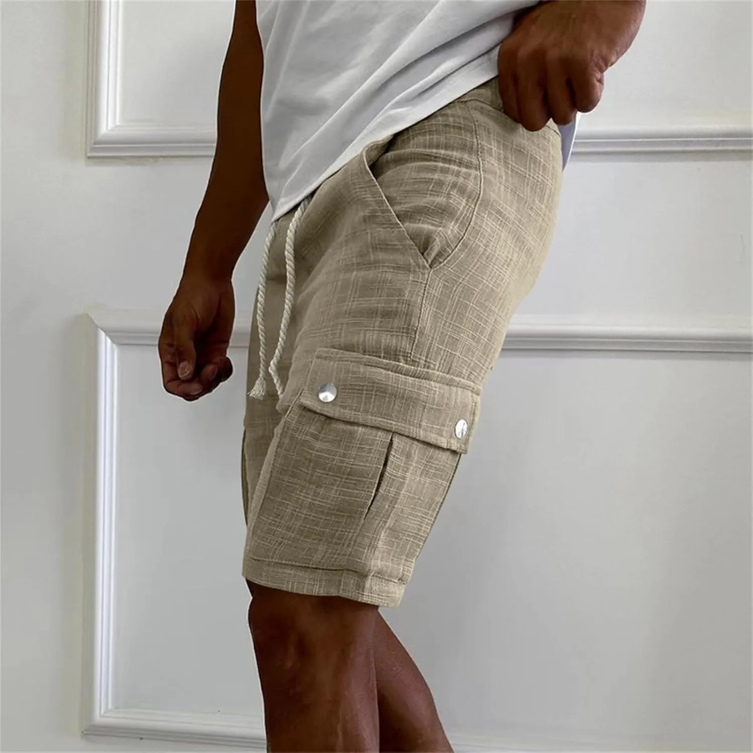 Mens Cargo Shorts Casual Classic-Fit Shorts Cotton Drawstring Summer Beach Stretch Golf Shorts
