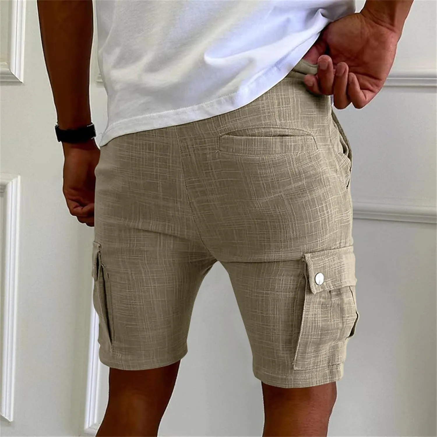 Mens Cargo Shorts Casual Classic-Fit Shorts Cotton Drawstring Summer Beach Stretch Golf Shorts