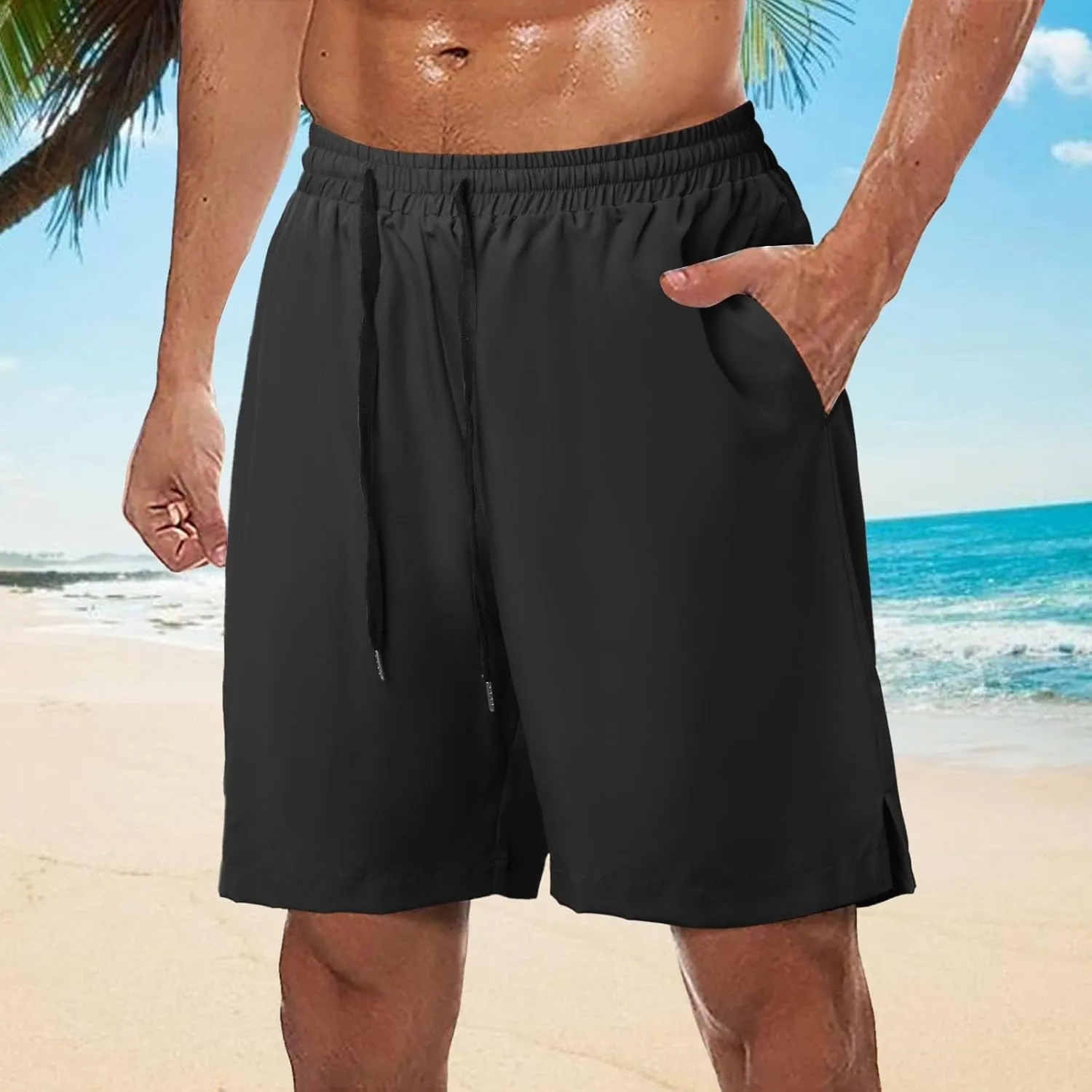 Mens Cargo Shorts Casual Linen Short Pant Summer Tropical Beach Undershorts Lightweight Walking Shorts