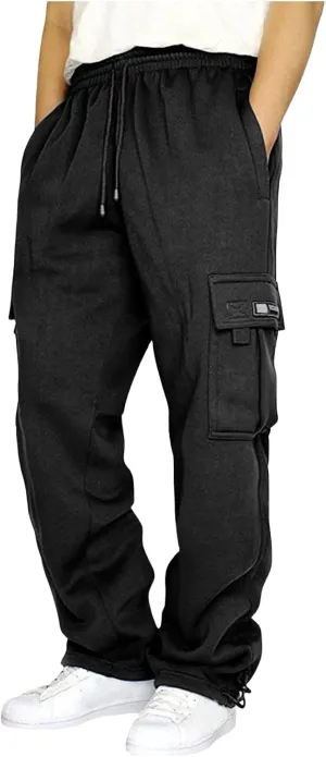 Men's Cargo Sweatpants Casual Soft Warm Joggers Baggy Open Bottom Workout Athletic Pants for Men with Pockets