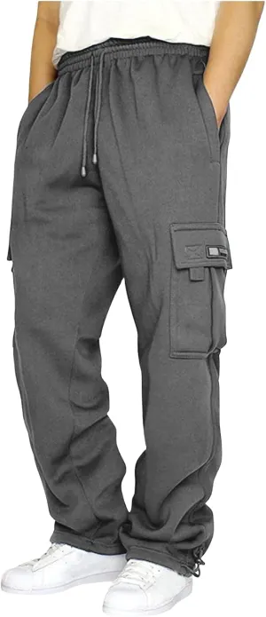 Men's Cargo Sweatpants Casual Soft Warm Joggers Baggy Open Bottom Workout Athletic Pants for Men with Pockets