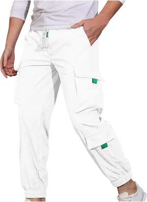 Mens Casual Cargo Pants Stylish Drawstring Athletic Joggers Pant Casual Elastic Waist Plain Cinch Bottom Sweatpants
