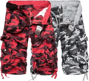 Men's Casual Cotton Camouflage Cargo Shorts Lightweight Multi Pocket Hiking Shorts Knee Length Camo Pant No Belt
