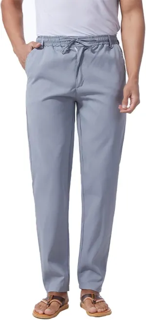 Mens Casual Lightweight Business Pants Loose Straight Elastic Waist Linen Sweatpants Fashion Work Trousers
