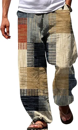 Mens Casual Linen Pants Drawstring Lightweight Elastic Waist Larger Size Sweatpants Loose Beach Fashion Trousers