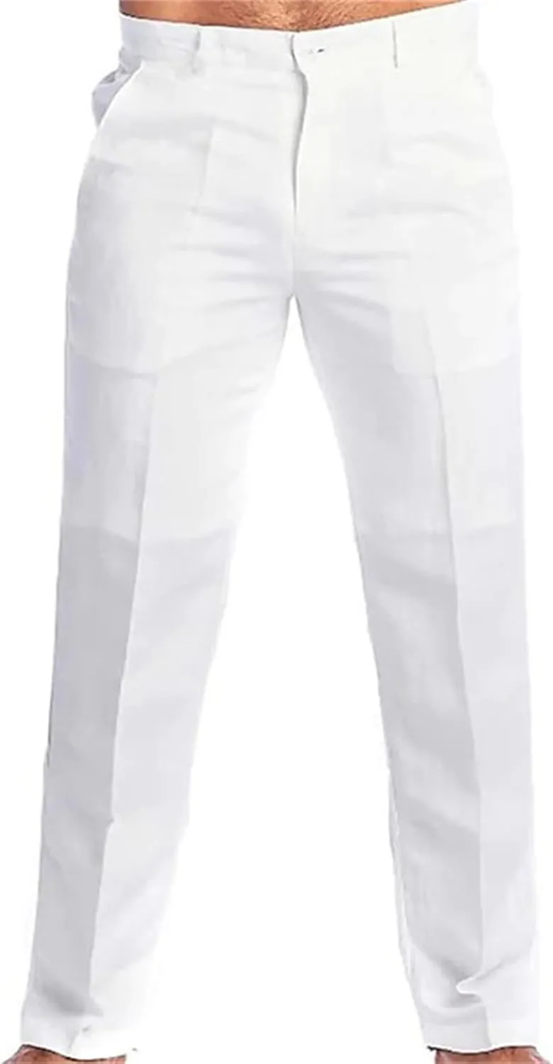 Mens Casual Linen Pants Drawstring Straight Leg Elastic Waist Sweatpants Fashion Solid Color Breathe Fall Trousers