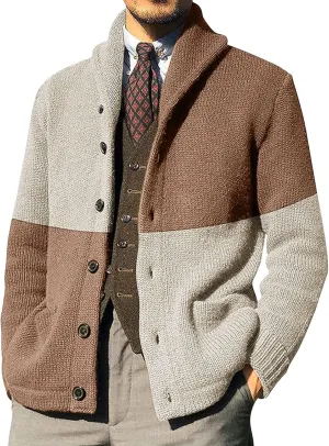 Men's Casual Shawl Collar Cardigan Sweater Long Sleeve Button Down Cardigan Single Breasted Knitted Cardigan Men's Long