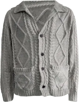 Mens Chunky Twisted Knit Crochet Cardigan Sweaters Stand Collar Knitted Button Down Basic Designed Plain Sweaters