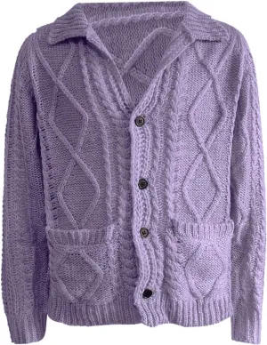 Mens Chunky Twisted Knit Crochet Cardigan Sweaters Stand Collar Knitted Button Down Basic Designed Plain Sweaters