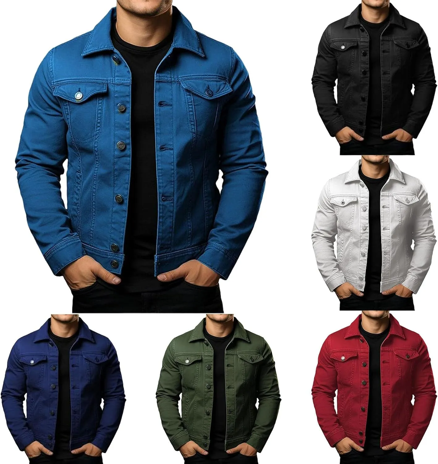 Mens Classic Denim Jacket Slim Fit Casual Fashion Jean Coat Distressed Jean Jackets Cargo Trucker Jacket for Men