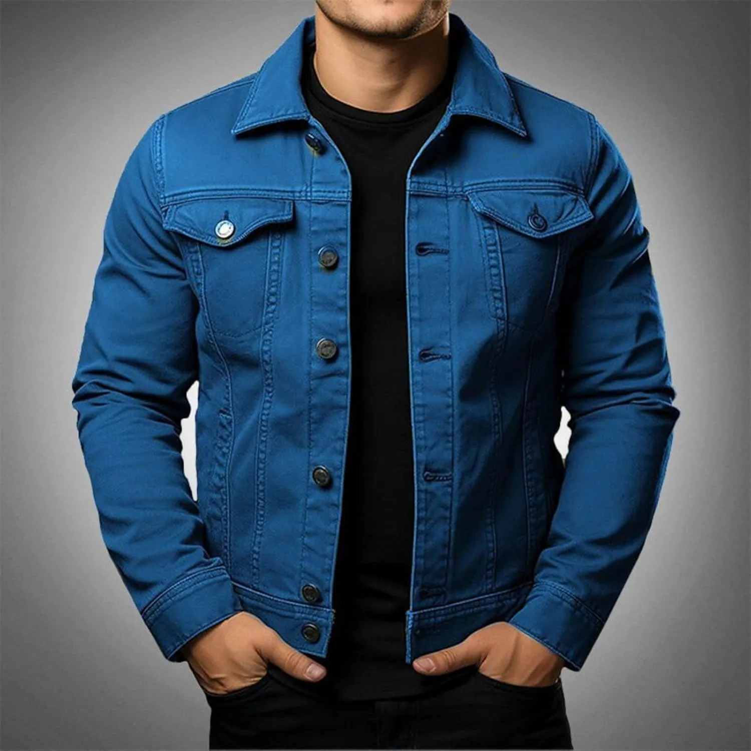 Mens Classic Denim Jacket Slim Fit Casual Fashion Jean Coat Distressed Jean Jackets Cargo Trucker Jacket for Men