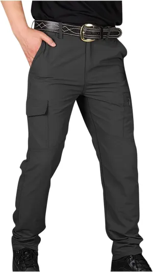 Men's Combat Cargo Pants Elastic Waist Outdoor Hiking Trousers Relaxed Fit Straight Workout Pant Casual Tactical Pant