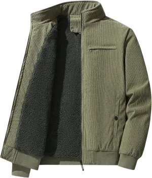 Men's Corduroy Bomber Jacket Vintage Sherpa-Lined Trucker Coat Full Zip Winter Design