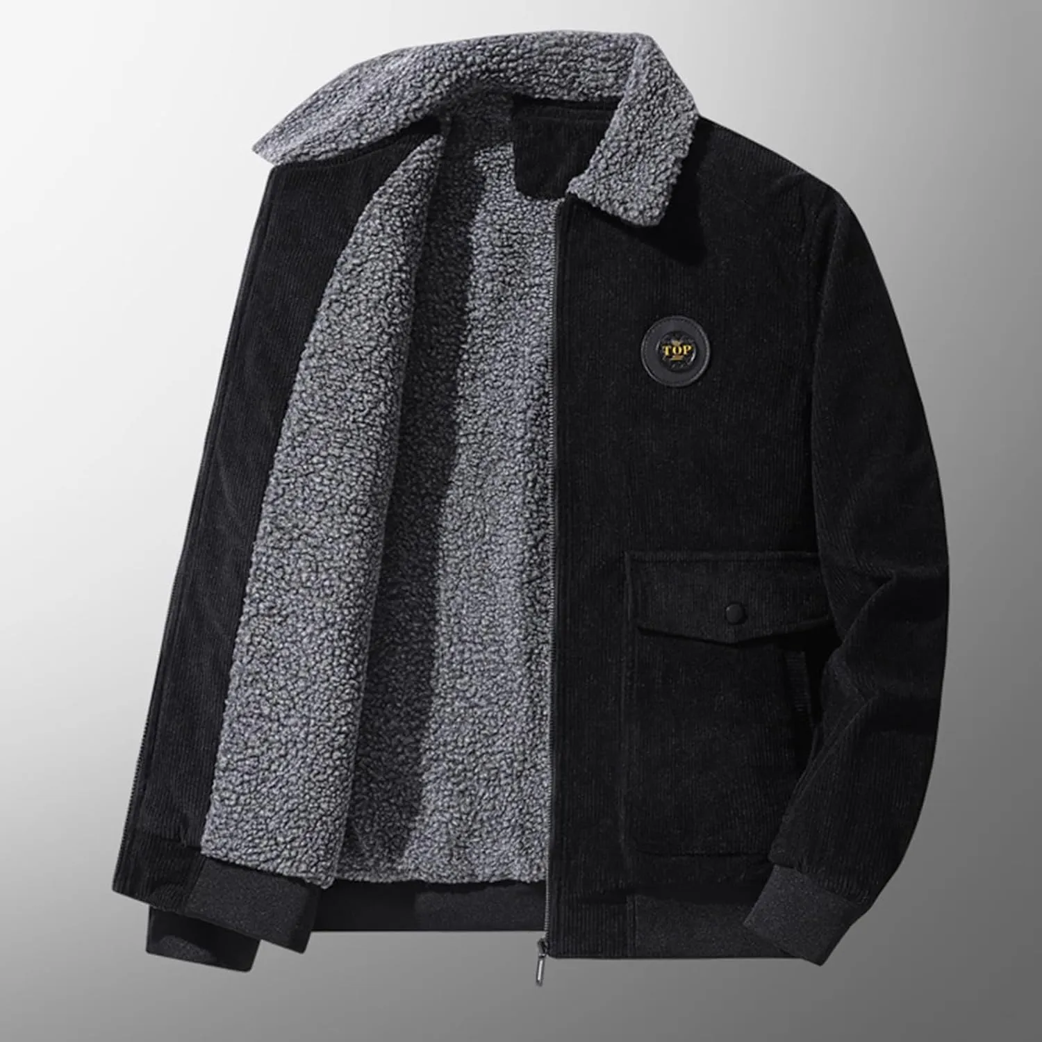 Men's Corduroy Jacket Casual Sherpa Fleece Lined Trucker Jackets Corduroy Bomber Jacket Coat for Men