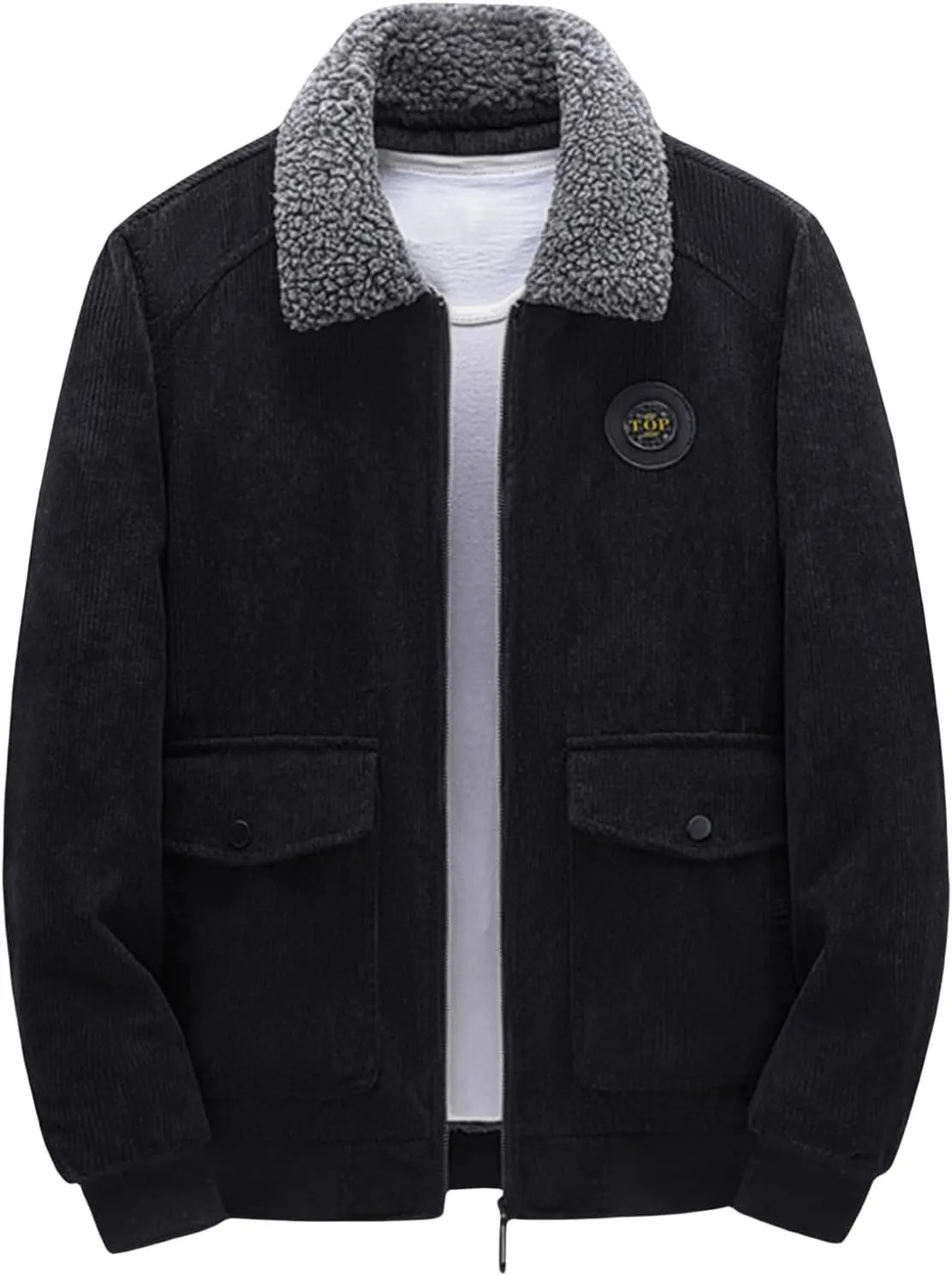 Men's Corduroy Jacket Casual Sherpa Fleece Lined Trucker Jackets Corduroy Bomber Jacket Coat for Men