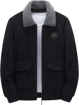 Men's Corduroy Jacket Casual Sherpa Fleece Lined Trucker Jackets Corduroy Bomber Jacket Coat for Men