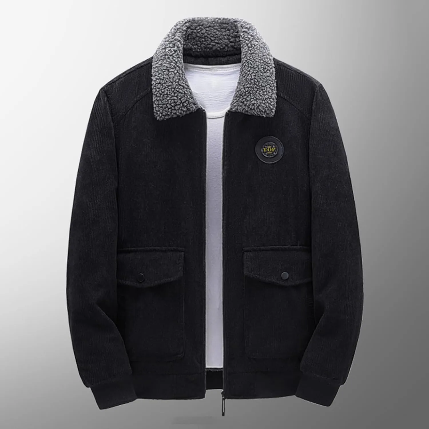 Men's Corduroy Jacket Casual Sherpa Fleece Lined Trucker Jackets Corduroy Bomber Jacket Coat for Men