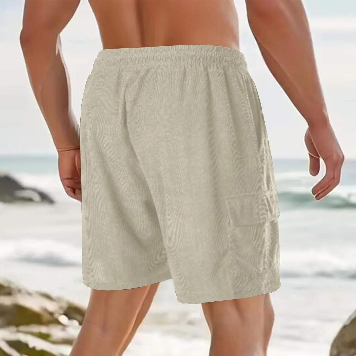 Men's Corduroy Shorts Casual Active Track Shorts Workout Outdoor Fashion Drawstring Lounge Shorts with Pockets