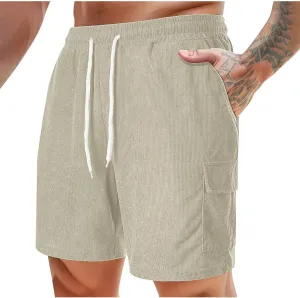 Men's Corduroy Shorts Casual Active Track Shorts Workout Outdoor Fashion Drawstring Lounge Shorts with Pockets