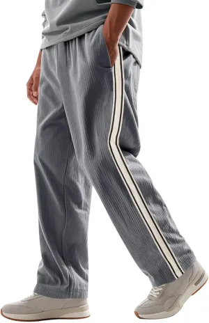 Mens Corduroy Striped Pants Loose Lightweight Wide Leg Sweatpants Casual Elastic Waist Drawstring Vintage Track Pants