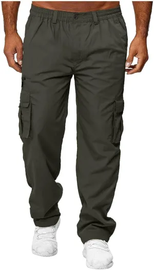 Men's Cotton Blend Cargo Pants Hiking Joggers with Multi Pockets Relaxed Fit Outdoor Trousers Sweatpants for Men