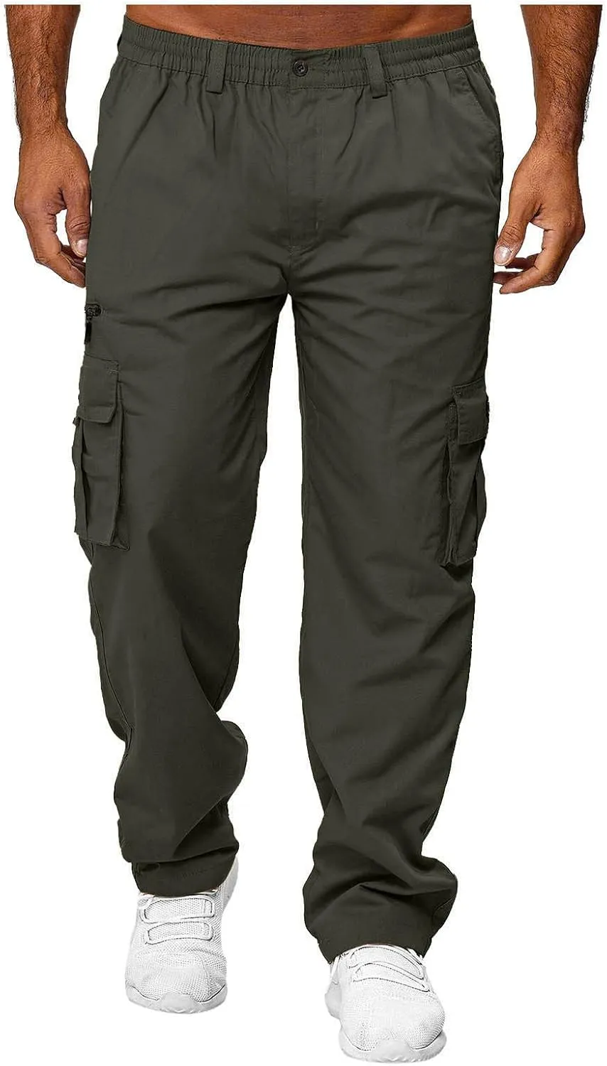 Men's Cotton Blend Cargo Pants Hiking Joggers with Multi Pockets Relaxed Fit Outdoor Trousers Sweatpants for Men