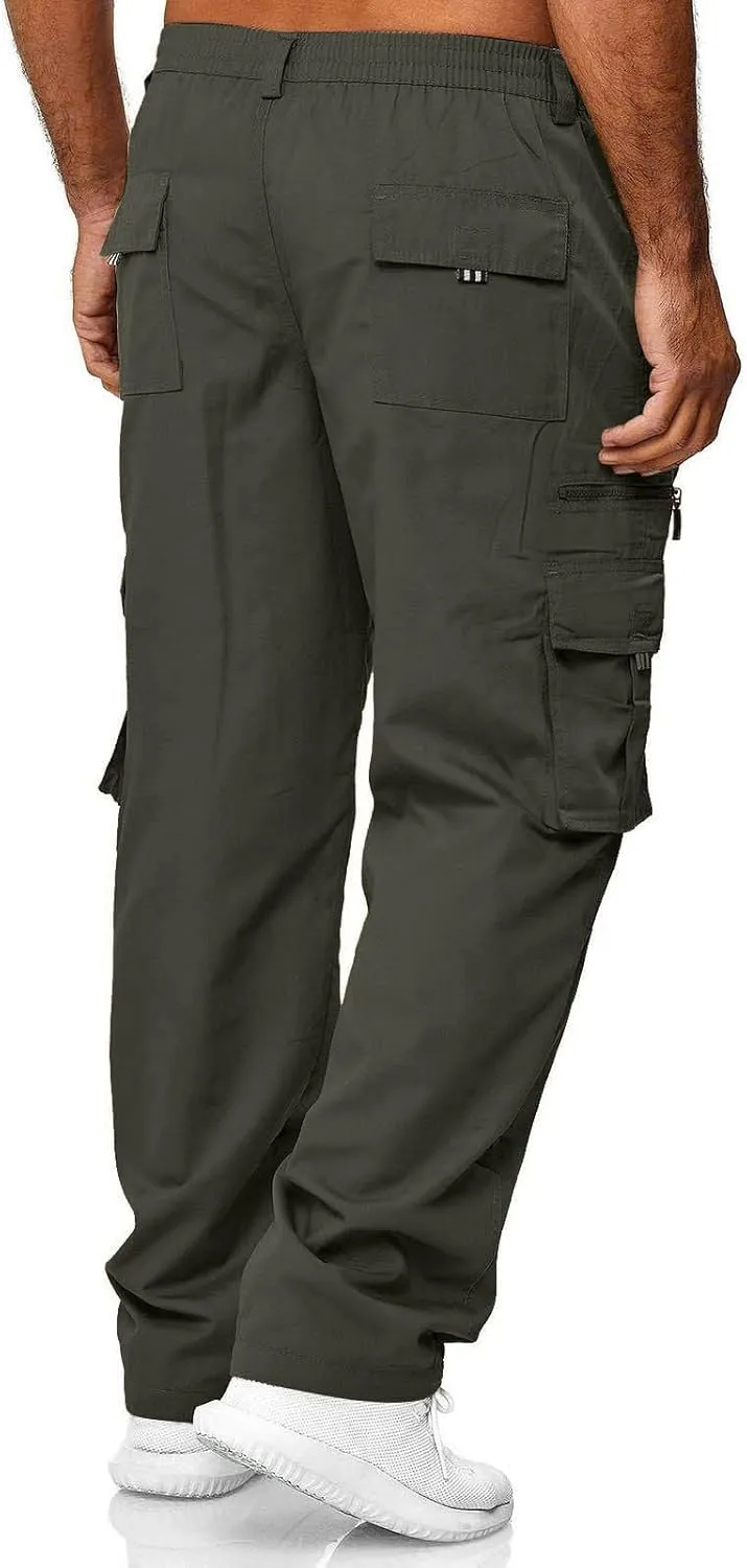 Men's Cotton Blend Cargo Pants Hiking Joggers with Multi Pockets Relaxed Fit Outdoor Trousers Sweatpants for Men