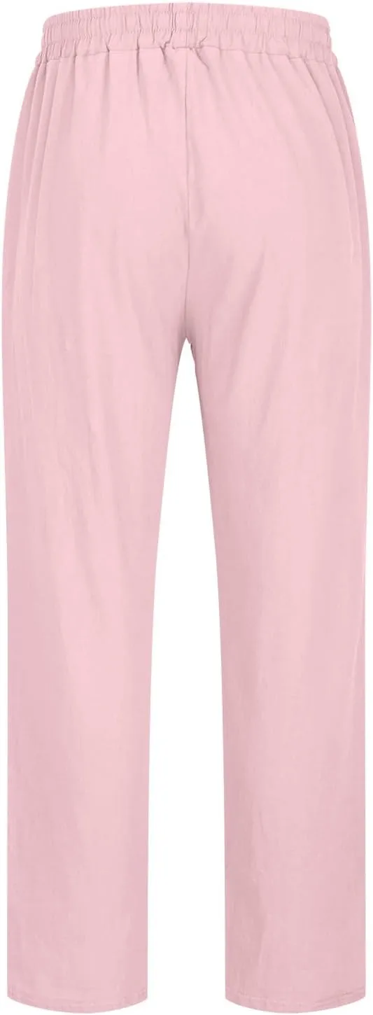 Men's Cotton Linen Casual Summer Sweatpant Elastic Waist Elastic Drawstring Lightweigh Pants Baggy Workout Joggers