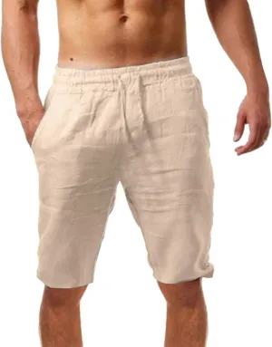 Men's Cotton Linen Shorts 2025 Summer Lightweight Breathable Running Beach SweatShorts Waist Drawstring Lounge Pants
